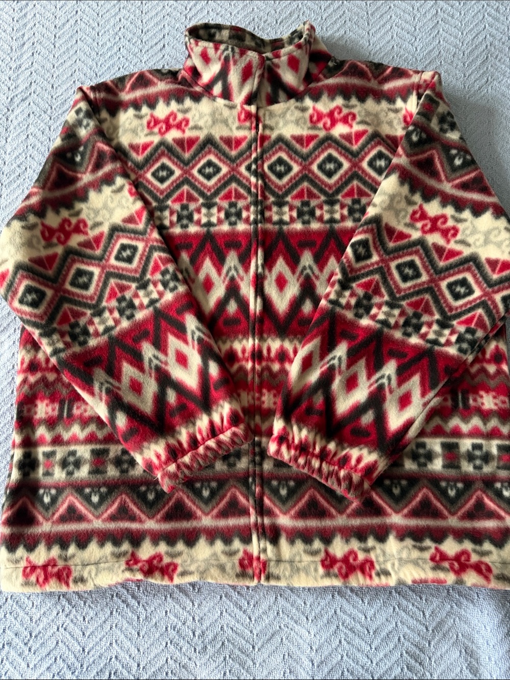 Alfred Dunner Jacket Red, Gray and Cream Geometric Fleece Full Zip-Front
